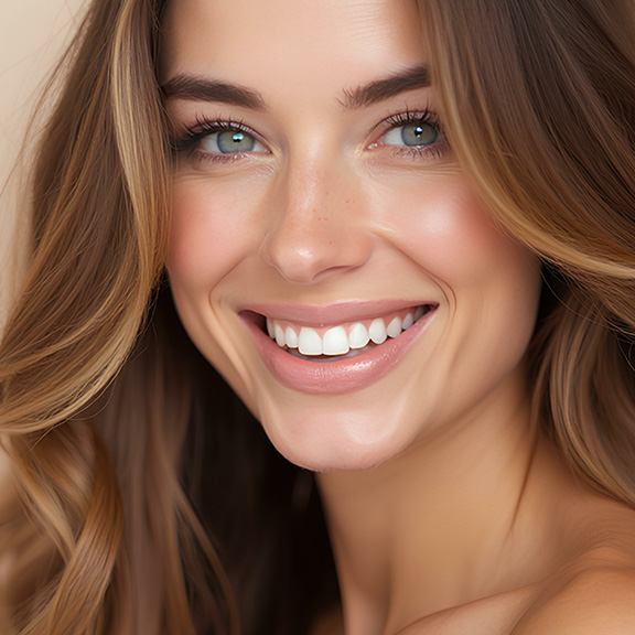 A woman with long hair smiling at the camera.