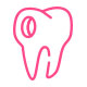 The image displays a simple line drawing of a tooth with a pink outline.
