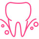 The image features a stylized pink tooth with a white top, set against a white background. It appears to be a graphic representation rather than a photograph of an actual tooth.