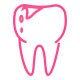 The image is a simple line drawing of a tooth with a pink outline, set against a white background.