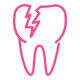 The image displays a stylized pink tooth with a crack running through it, symbolizing dental decay or damage, placed next to an icon of a lightning bolt in red, which might represent pain or urgency associated with the tooth s condition.